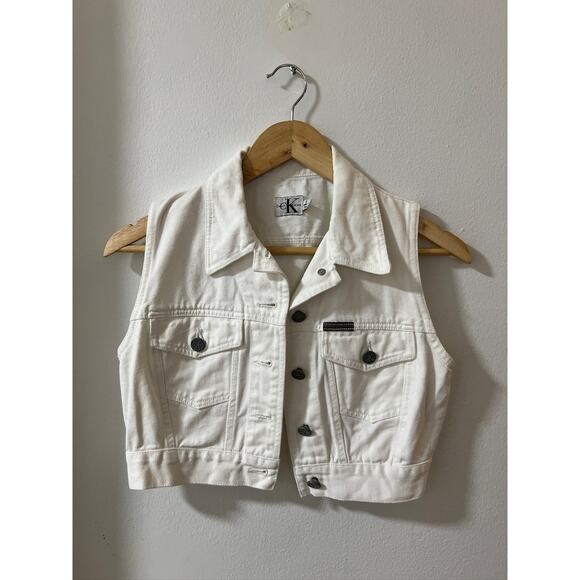 Calvin Klein Jeans Women’s White Vest – Size S – Sleeveless Button Front - Picture 1 of 3